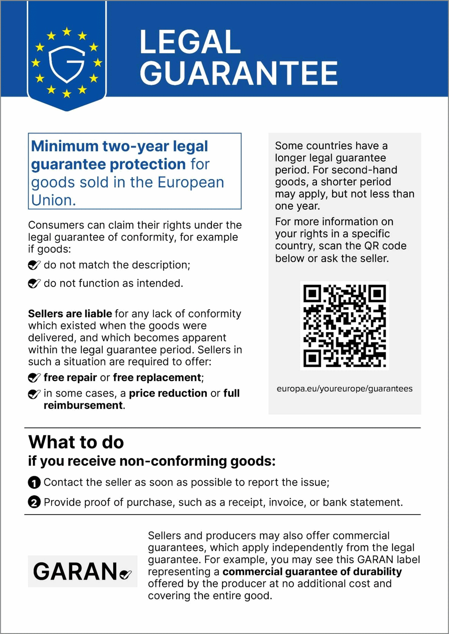 The official EU legal-guarantee notice that Konforma embeds on every product page